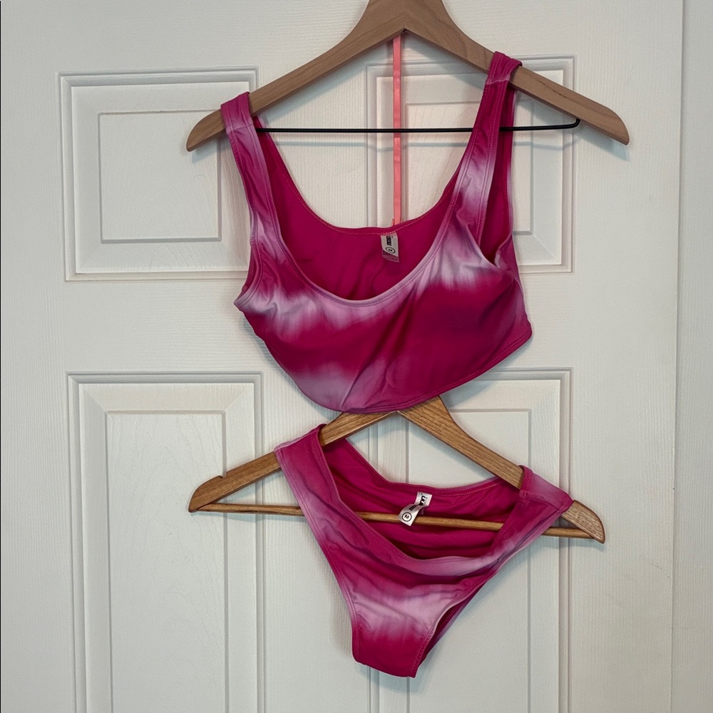 Women's Magenta Tie-Dye Scoop Bikini Set
